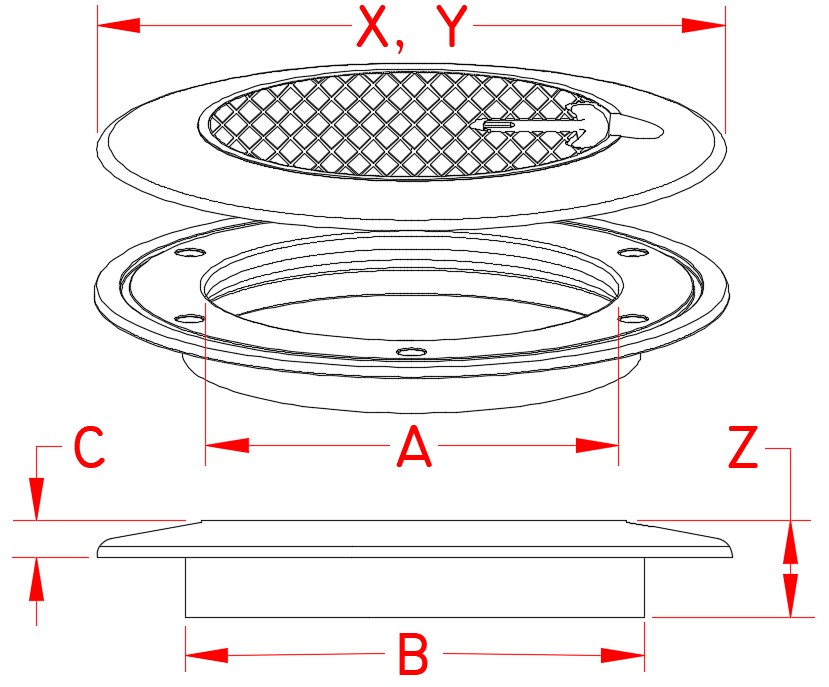 Stainless Steel Access Hatch & Frame - Convex, S3812-0150, Line Drawing